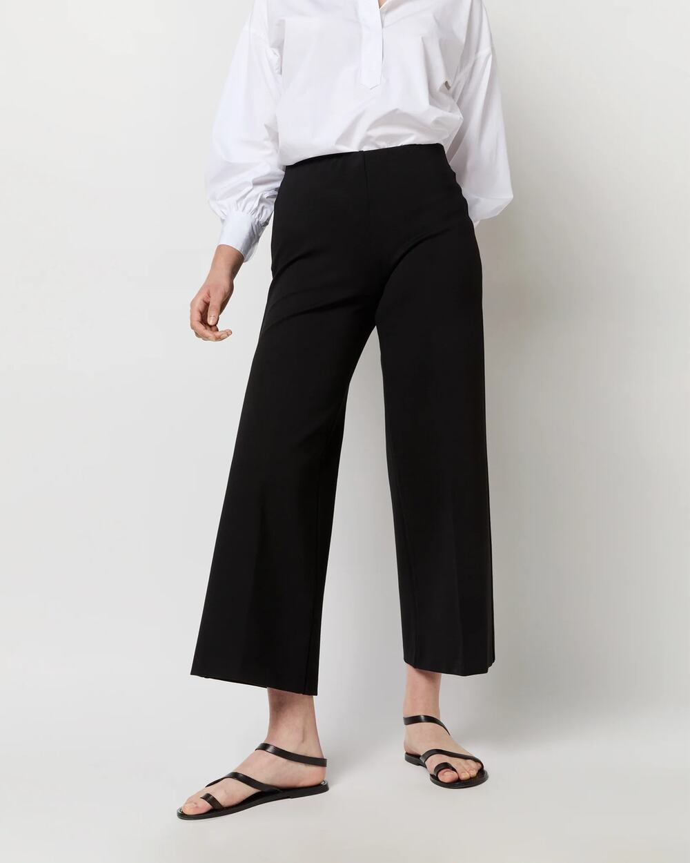 Ann Mashburn Faye Ponte Knit High Rise Crop Wide Leg Trouser Pants Black M